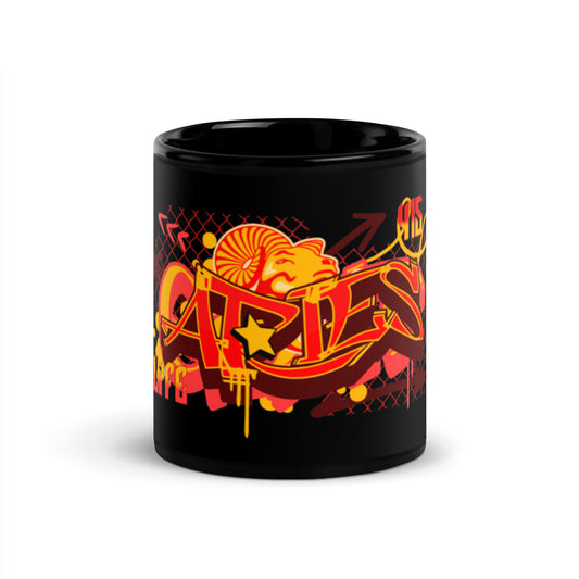 Aries Black Glossy Mug (Red-Yellow)