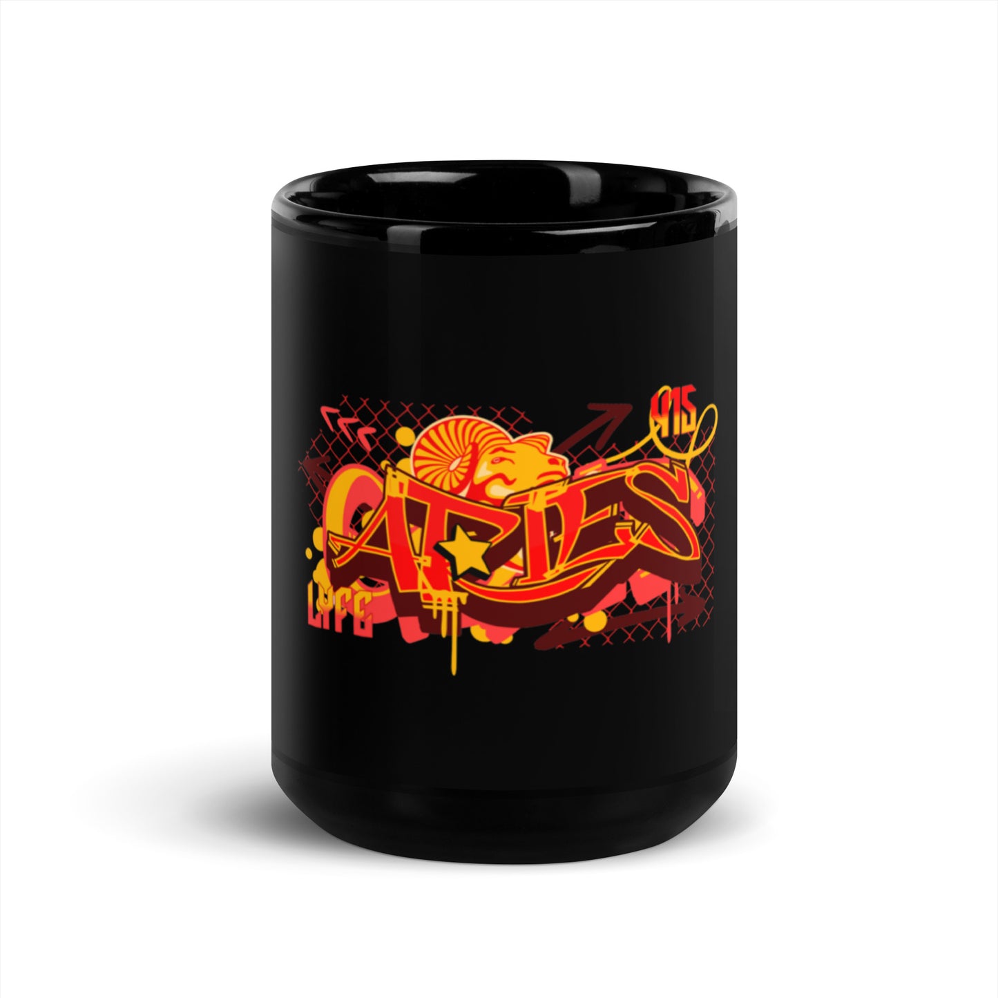 Aries Black Glossy Mug (Red-Yellow)