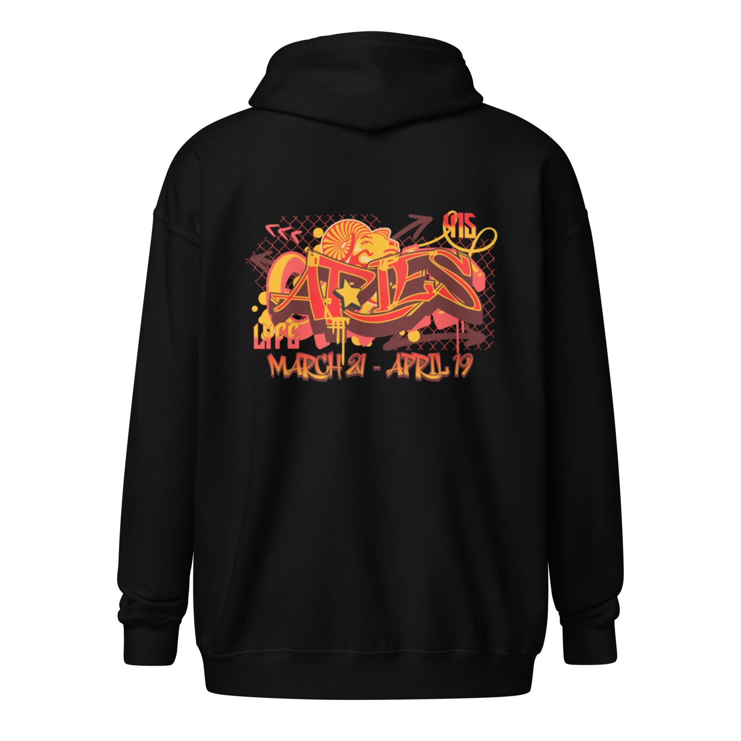 Aries Unisex heavy blend zip hoodie (Red-Yellow)