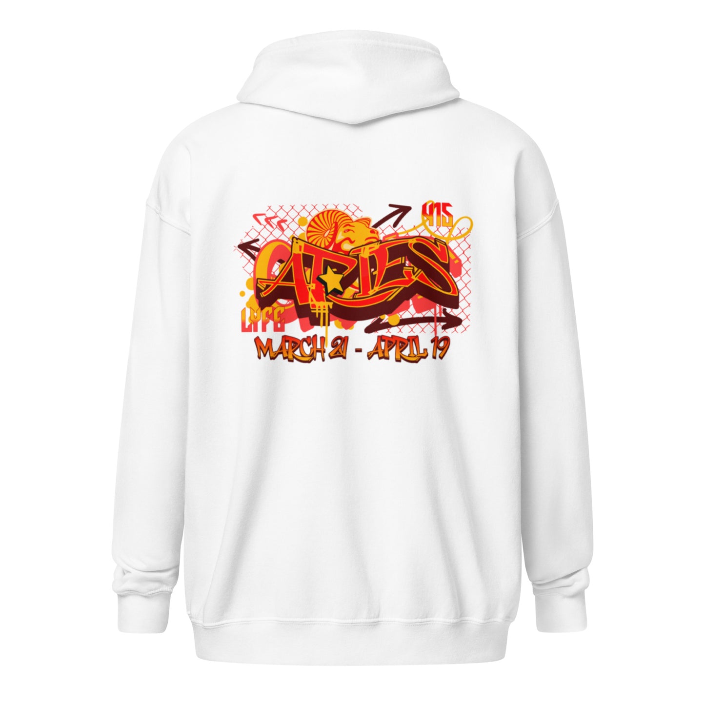 Aries Unisex heavy blend zip hoodie (Red-Yellow)